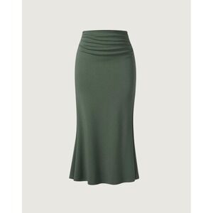 NWT OGL Womens Mermaid Circle Maxi Skirt Small Maxwarm  Minimalist Ruching Moss